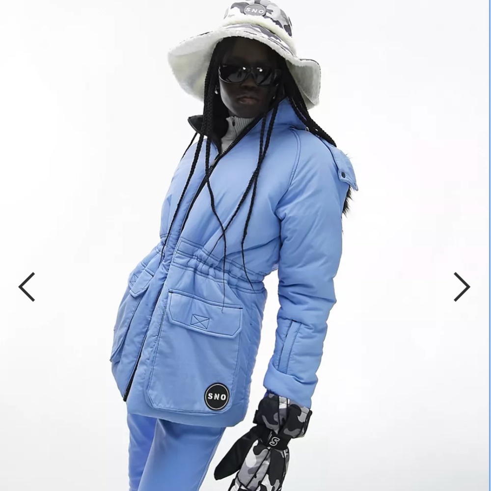 Topshop Sno ski parka coat with hood in blue